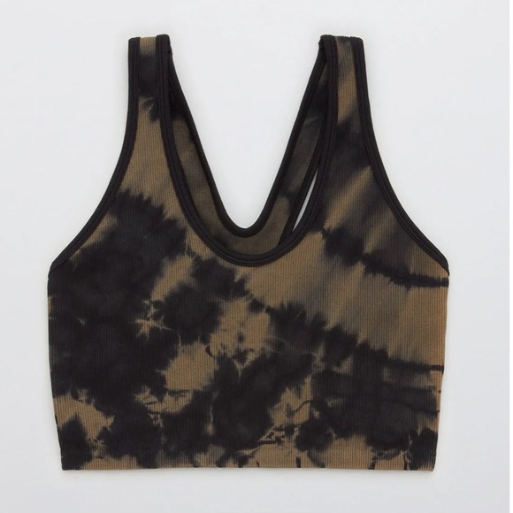 Aerie Offline Recharge Tie Dye Sports Bra Black Olive Green - Picture 4 of 13